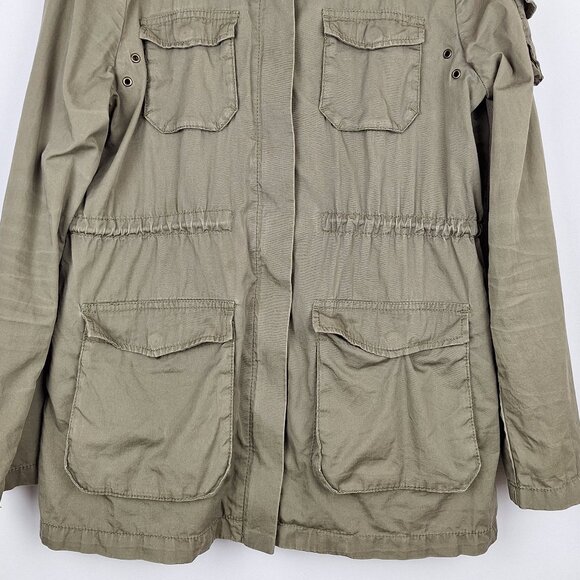 Army Green Utility Jacket Women Size 8 Outdoor Canvas Cargo Hooded Gorpcore H&M - Picture 5 of 12